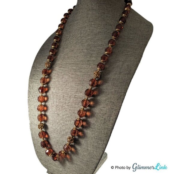 Anne Klein Brown & Gold Tone Cathedral & Rhinestone Beads Necklace - Picture 4 of 8